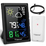 Geevon Indoor Outdoor Thermometer Wireless Weather Station with Color Display, Digital Hygrometer Temperature Humidity Monitor with Alarm Clock and Backlight