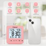 Geevon Small Digital Atomic Alarm Clock for Bedroom, Battery Operated Travel Alarm Clock with Auto/8s Backlight, 2 Alarm, Temperature, for Deep Sleepers Kids Elderly Home Office(Pink)
