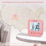 Geevon Small Digital Atomic Alarm Clock for Bedroom, Battery Operated Travel Alarm Clock with Auto/8s Backlight, 2 Alarm, Temperature, for Deep Sleepers Kids Elderly Home Office(Pink)