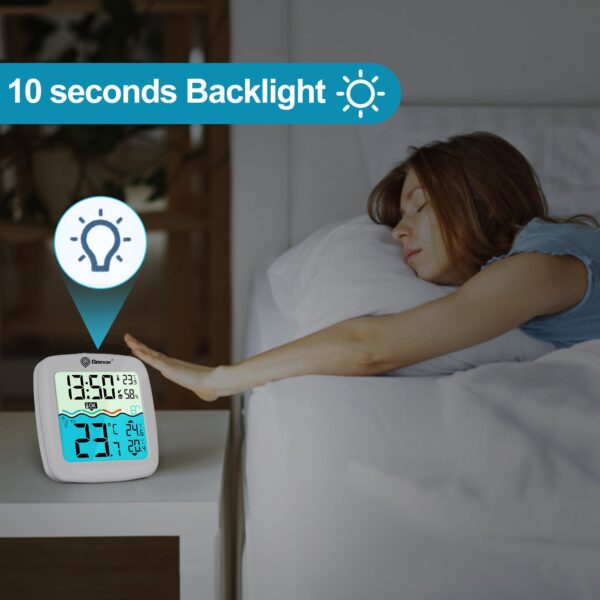 Geevon Digital Pool Thermometer Large-Size Thermometer with Backlit Display Temperature Monitor for Hot Tubs/Ice Baths/Pools/SPA/Aquariums/Ponds Spring & Summer Kit Early Warning Display Time Display with Alarm Function  12/24-Hour Format Switch