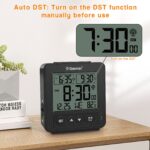 Geevon Small Digital Atomic Alarm Clock for Bedroom, Battery Operated Travel Alarm Clock with Auto/8s Backlight, 2 Alarm, Temperature, for Deep Sleepers Kids Elderly Home Office(Black)
