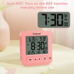 Geevon Small Digital Atomic Alarm Clock for Bedroom, Battery Operated Travel Alarm Clock with Auto/8s Backlight, 2 Alarm, Temperature, for Deep Sleepers Kids Elderly Home Office(Pink)